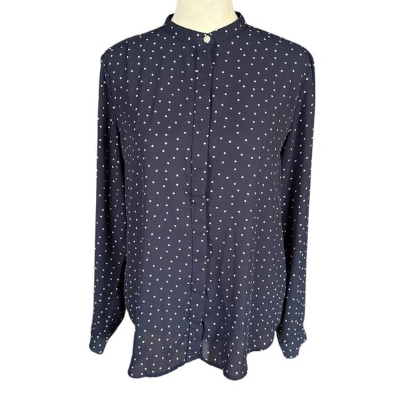LOFT blue and white polka dot long sleeve button down blouse women's size XS - Picture 2 of 12
